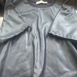 navy faux leather short sleeve shirt size s